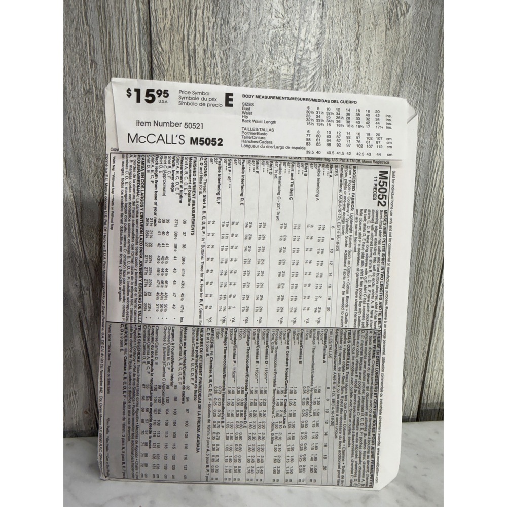 McCall's M5052 Sewing Pattern Womens Shirts Blouses Size 6-12 Tie Front Utility - Picture 2 of 4